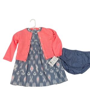 Carter’s 12 months baby girl 3 piece dress, diaper cover bloomers & cardigan NWT